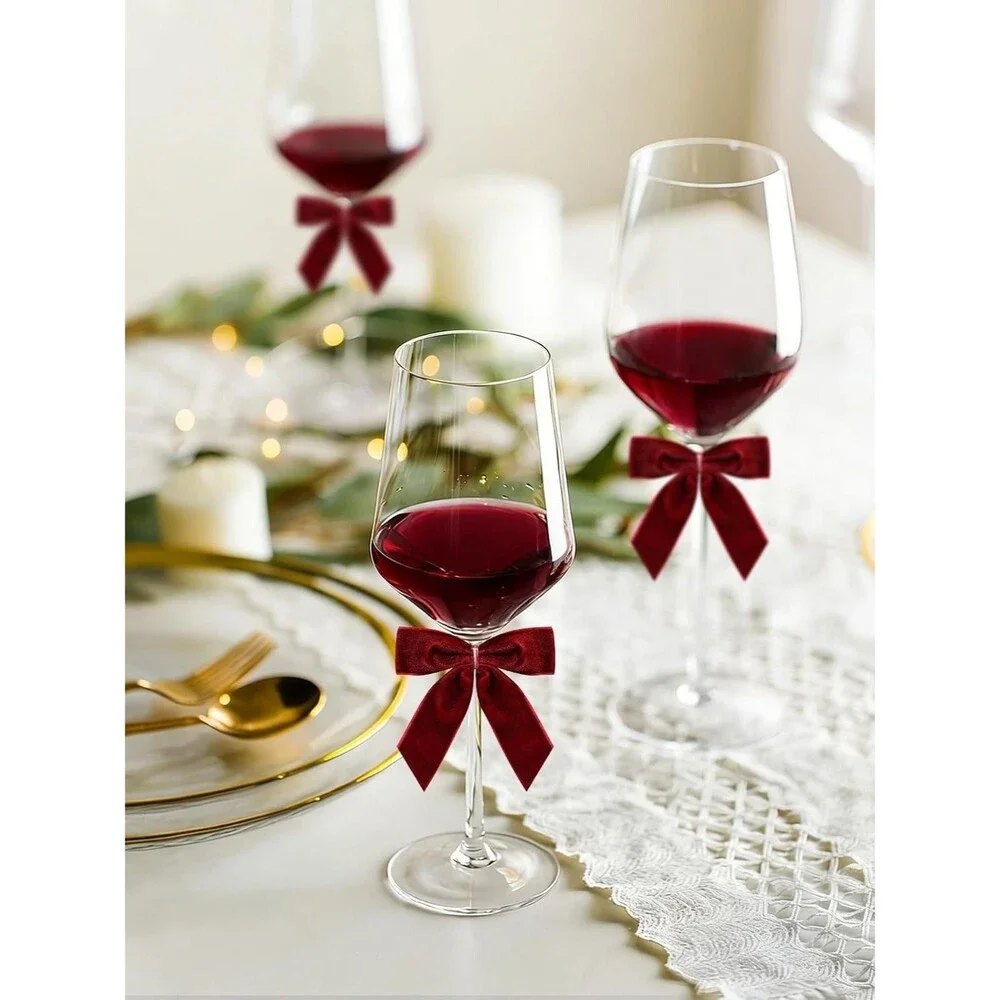 24Pc Burgundy Velvet Twist Tie Bows w/ Clips Gift Wrapping Crafts DIY Decor